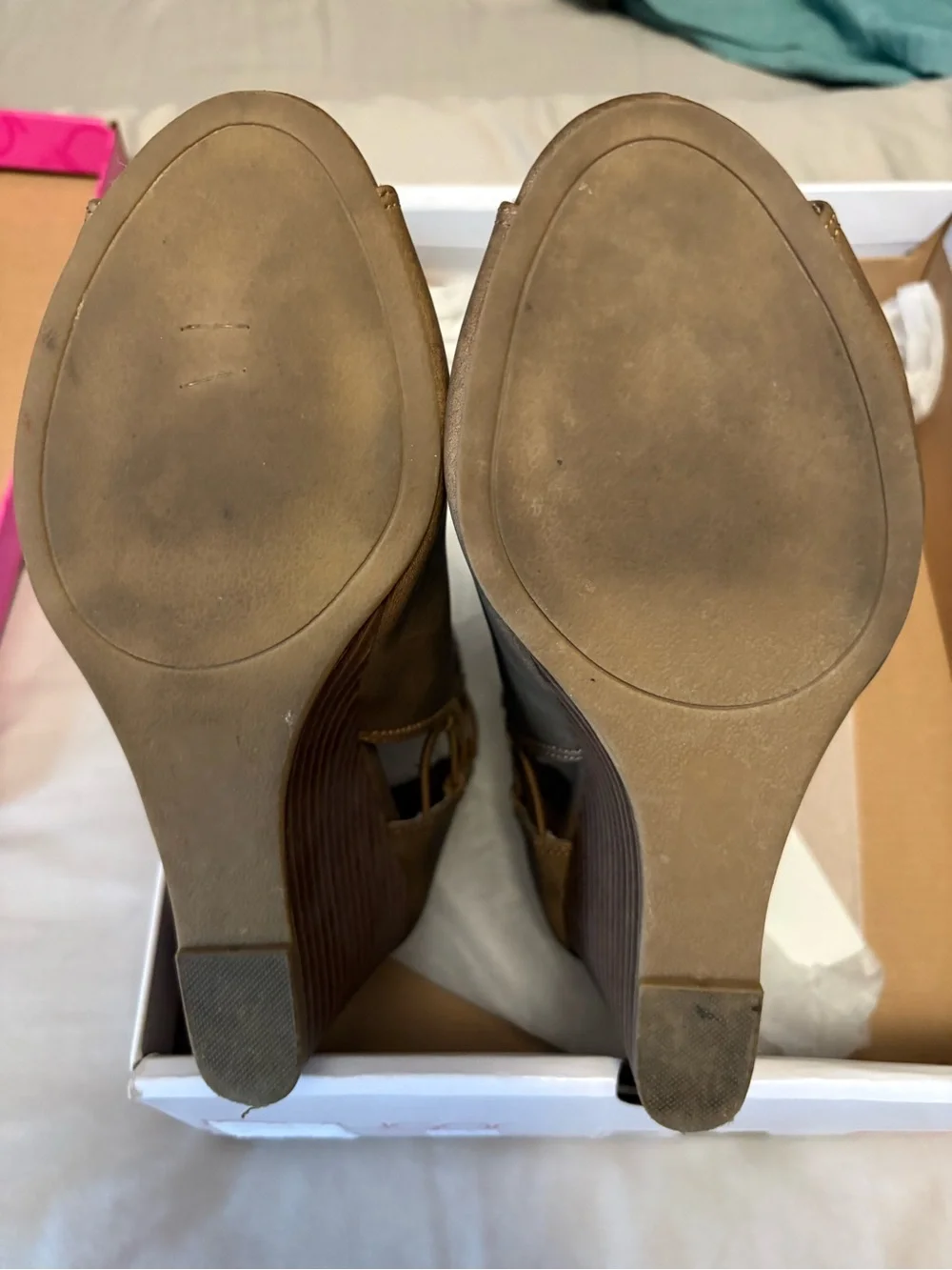 Sugar Brown Suede Peep-Toe Wedge Booties